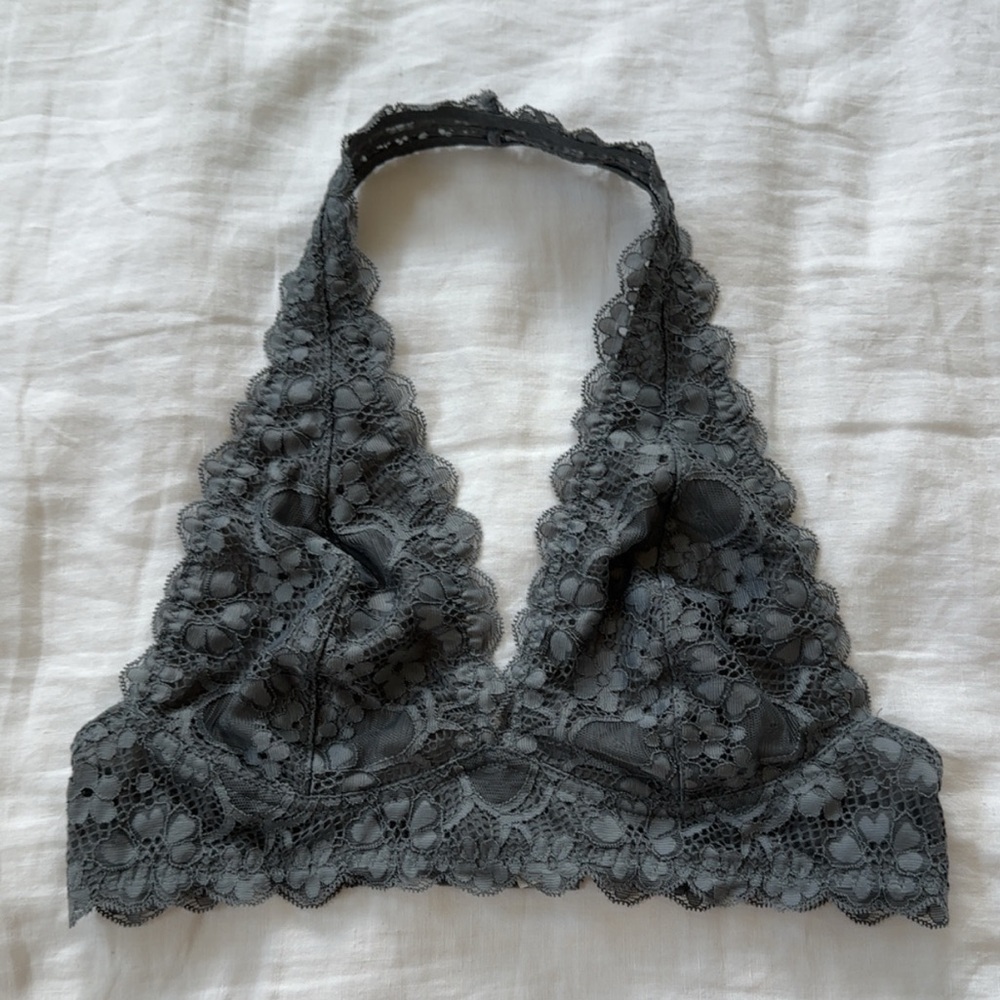 Free People Gray Lace Triangle Halter Bralette